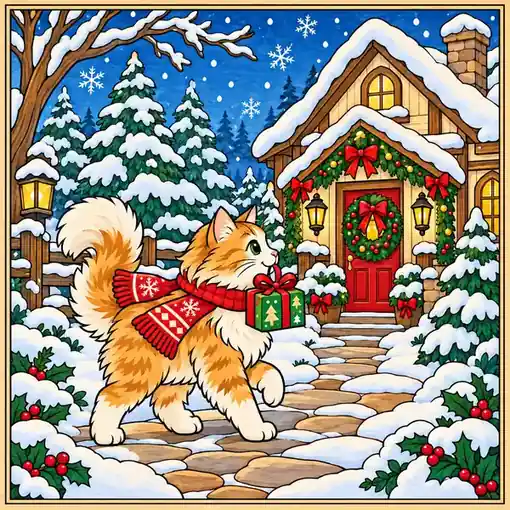 Christmas Cat finished coloring plaque sample