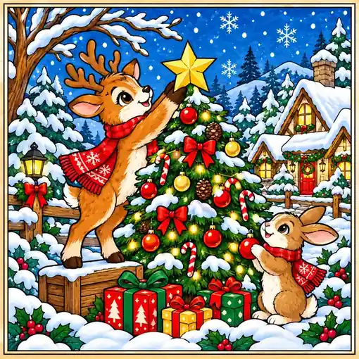 Reindeer Tree finished coloring plaque sample