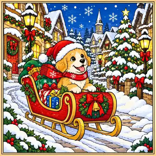 Santa's Puppy finished coloring plaque sample