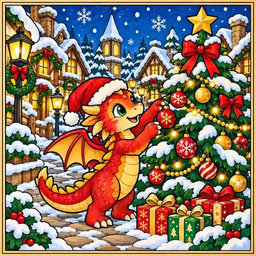 Christmas Dragon finished coloring plaque sample