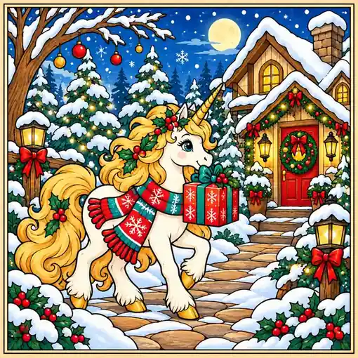 Christmas Unicorn finished coloring plaque sample