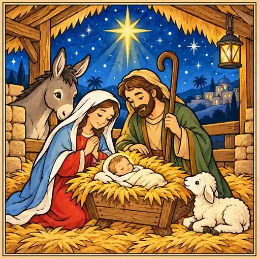 Nativity Night finished coloring plaque sample