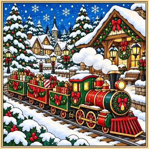 Christmas Train finished coloring plaque sample