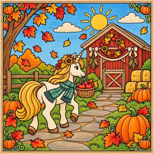 Harvest Unicorn finished coloring plaque sample