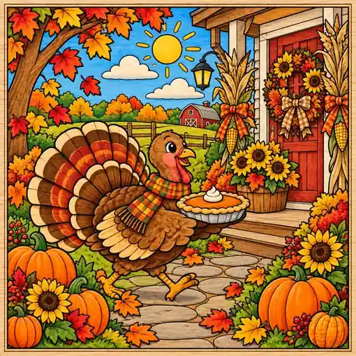 Turkey Pie Day finished coloring plaque sample