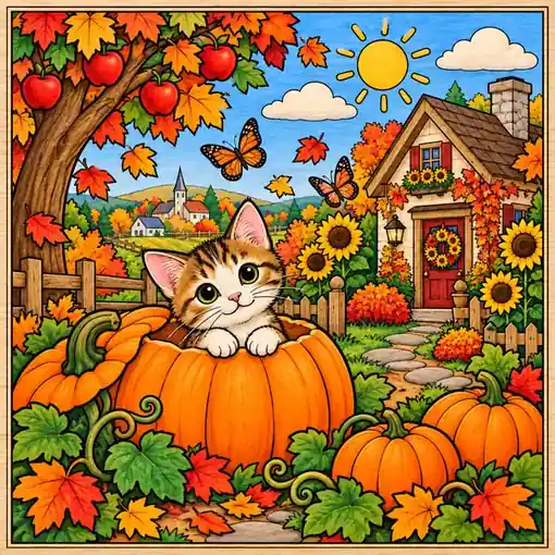 Kitten in the Patch finished coloring plaque sample
