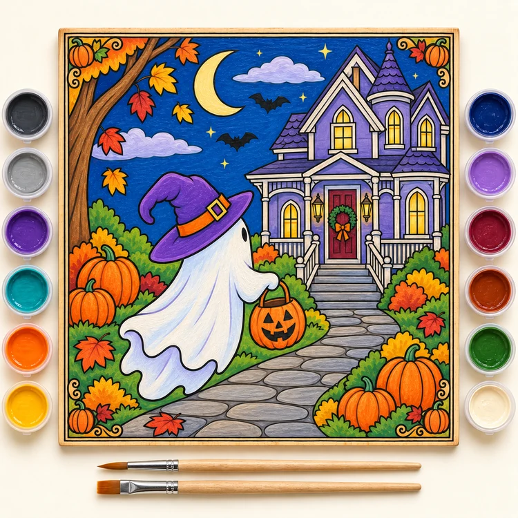 Friendly Ghost finished coloring plaque sample