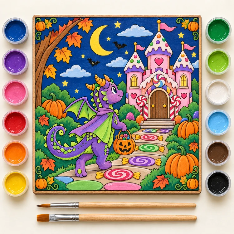 Candy Castle Dragon finished coloring plaque sample