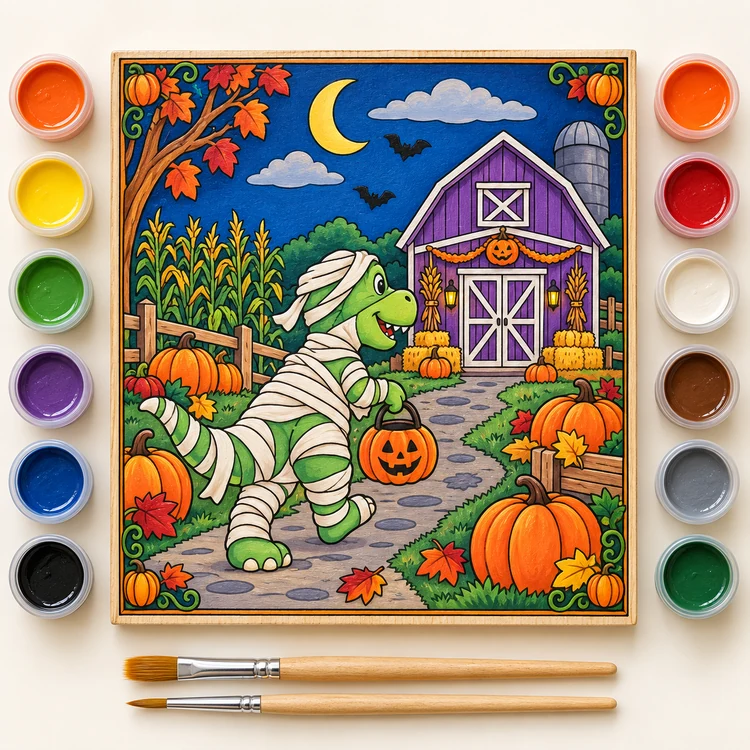 Mummy Dinosaur finished coloring plaque sample