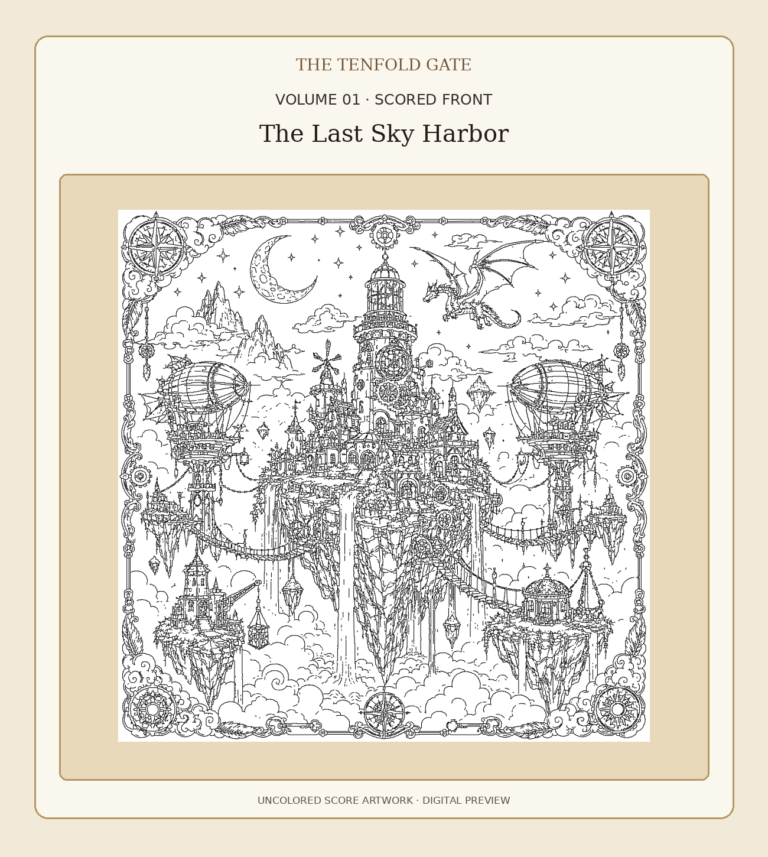 Volume 1 The Last Sky Harbor uncolored scored front