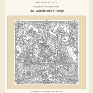 Volume 3 The Worldsmith's Forge uncolored front score artwork, digital preview