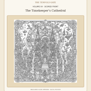 Volume 4 The Timekeeper's Cathedral uncolored front score artwork, digital preview