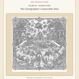 Volume 5 The Cartographer's Impossible Atlas uncolored front score artwork, digital preview