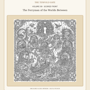 Volume 9 The Ferryman of the Worlds Between uncolored front score artwork, digital preview