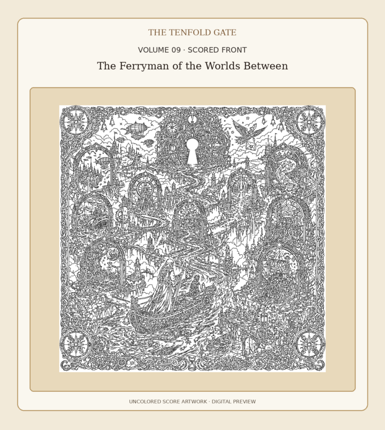 Volume 9 The Ferryman of the Worlds Between uncolored scored front